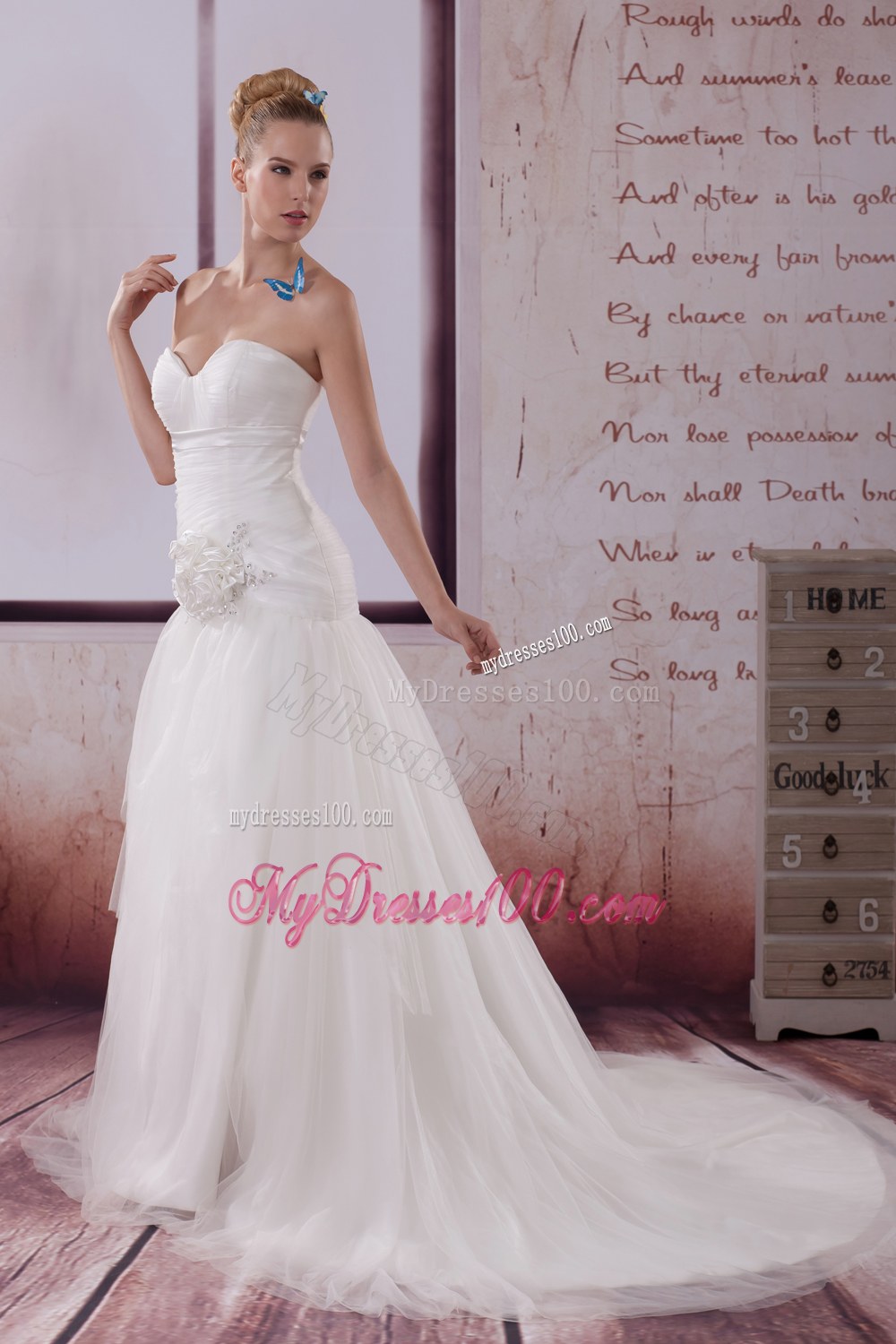 Hand Made Flower Court Train 2013 Sweetheart Wedding Dresses