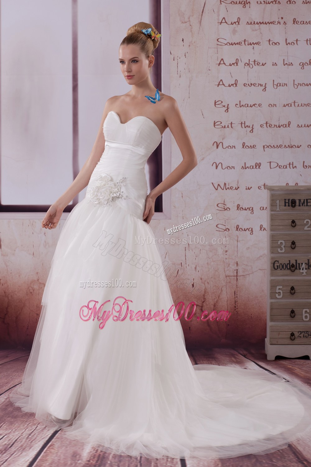 Hand Made Flower Court Train 2013 Sweetheart Wedding Dresses