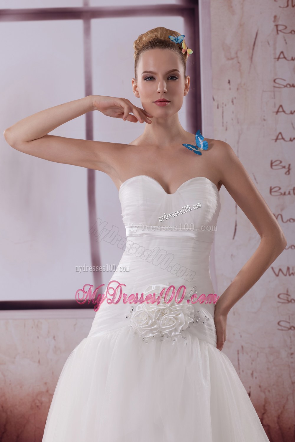 Hand Made Flower Court Train 2013 Sweetheart Wedding Dresses