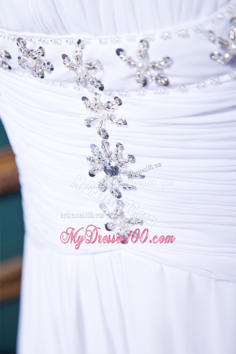Informal Straps Brush Train Beading and Ruches Wedding Dress