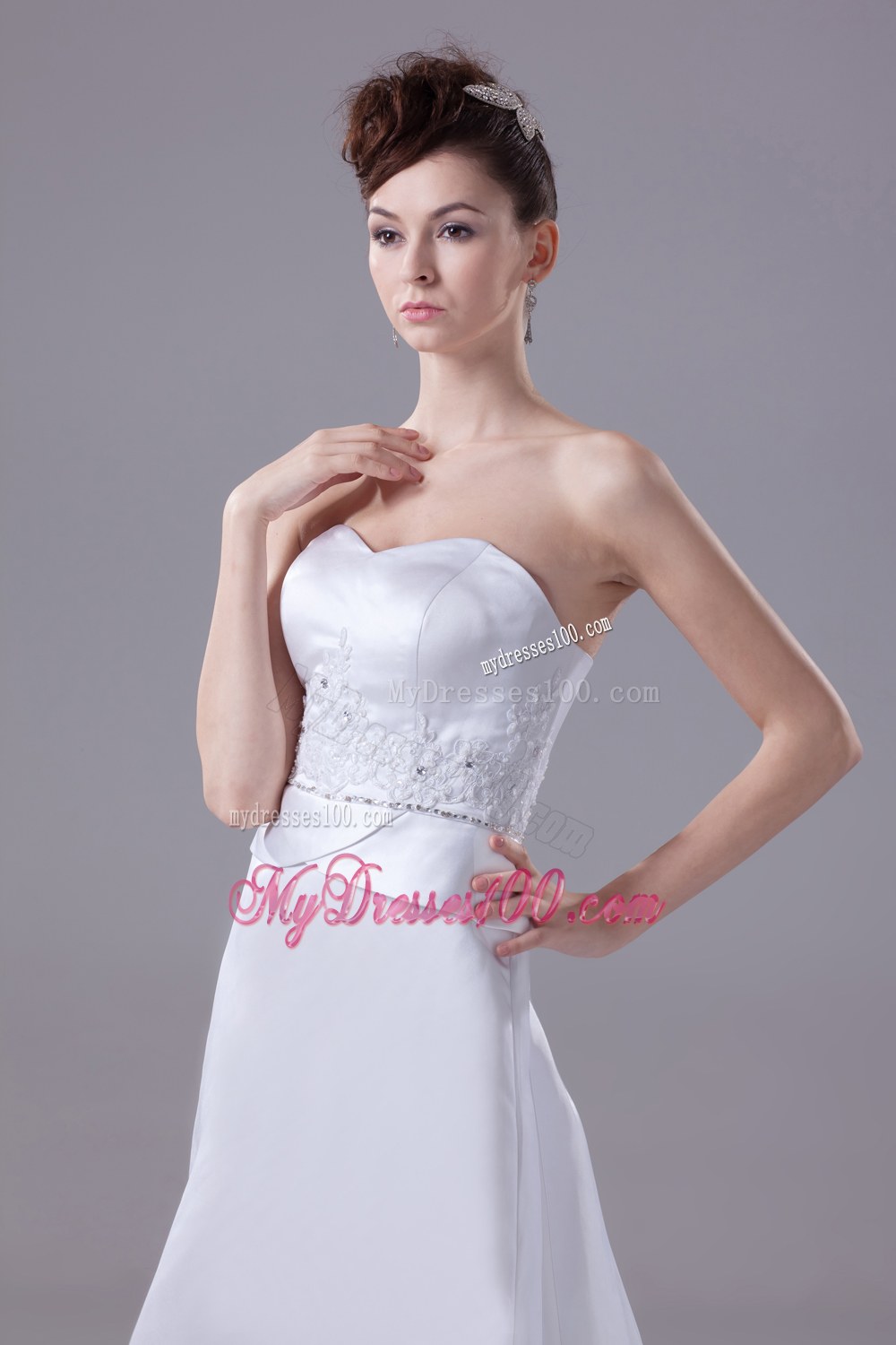 Lace and Beading Sweetheart Watteau Train Wedding Dress