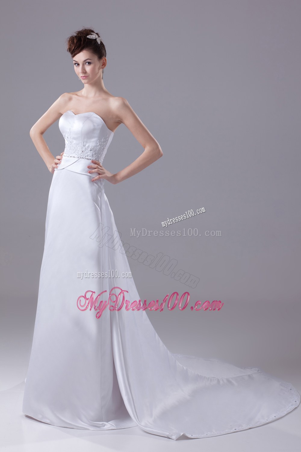 Lace and Beading Sweetheart Watteau Train Wedding Dress