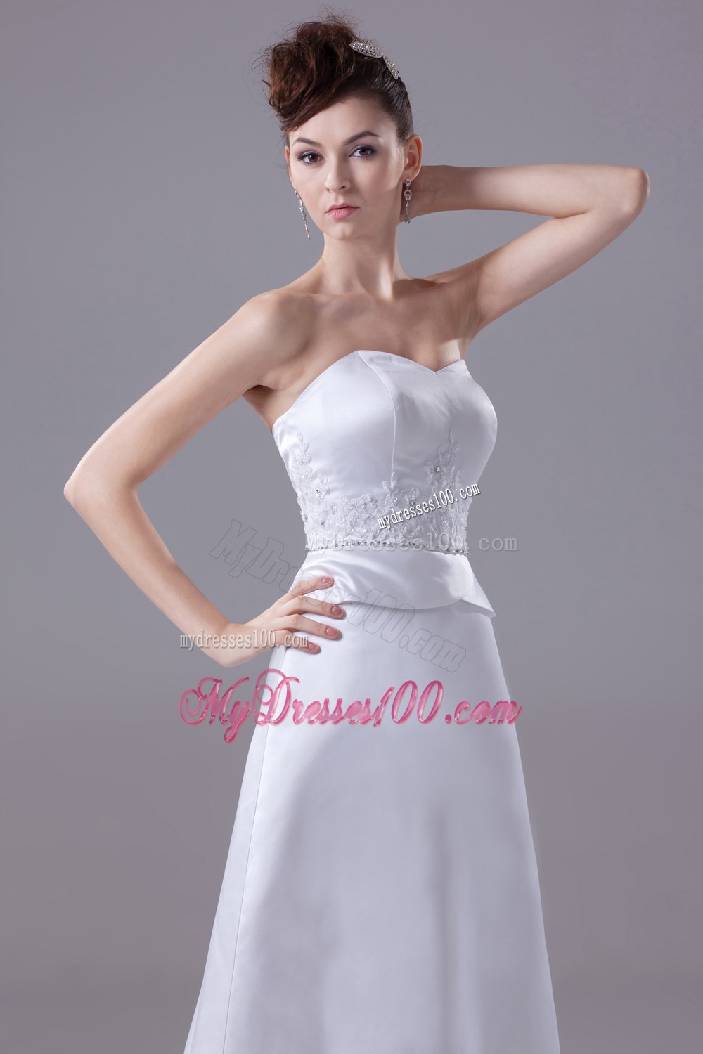 Lace and Beading Sweetheart Watteau Train Wedding Dress