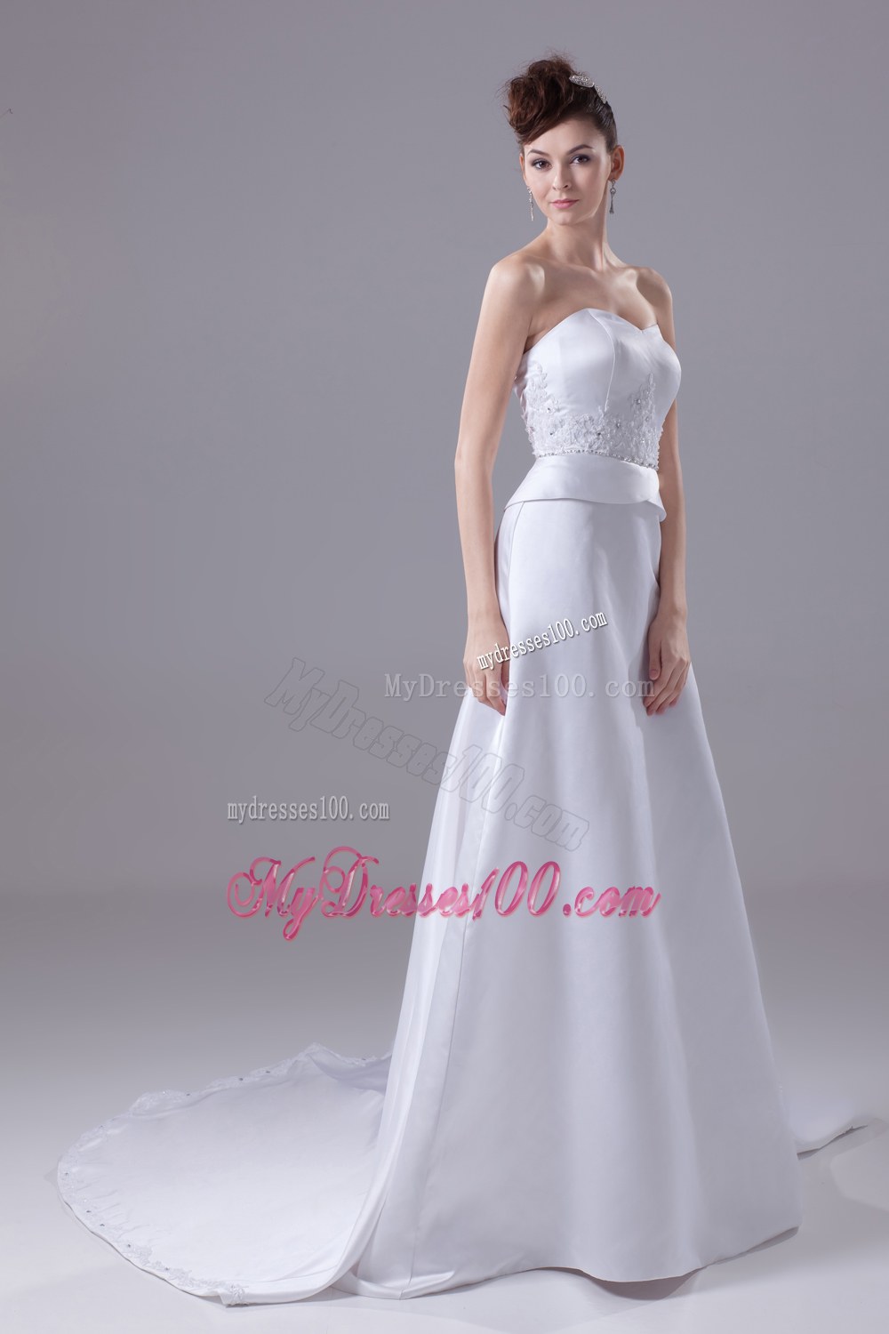 Lace and Beading Sweetheart Watteau Train Wedding Dress