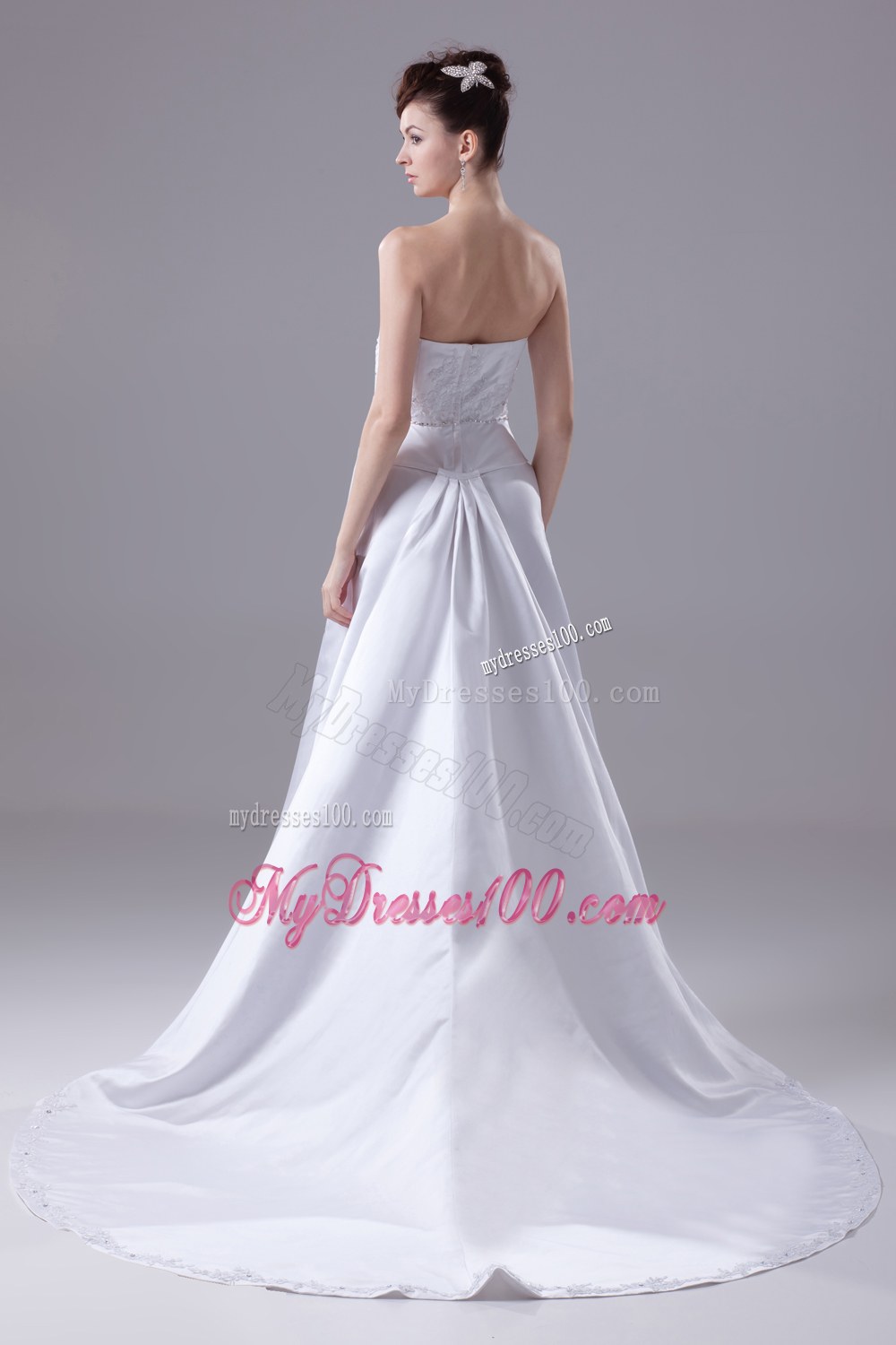 Lace and Beading Sweetheart Watteau Train Wedding Dress