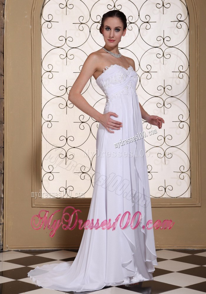 Lace Decorate Bust White Wedding Dresses For 2013 Brush Train