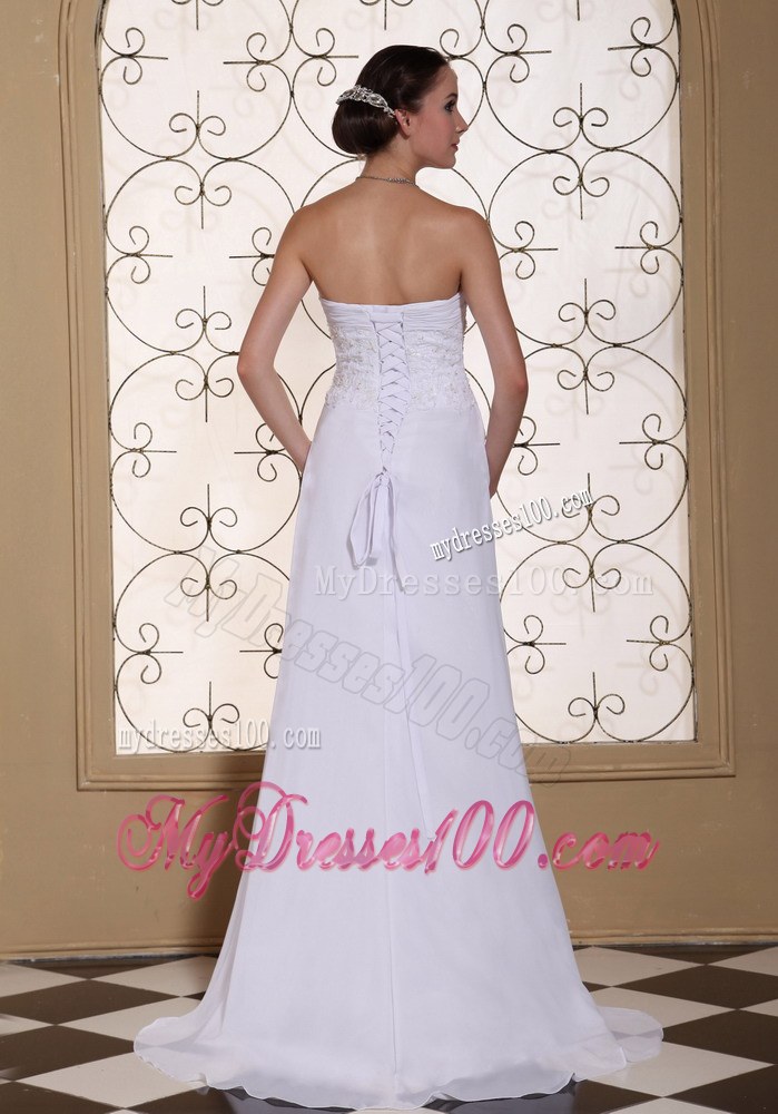 Lace Decorate Bust White Wedding Dresses For 2013 Brush Train