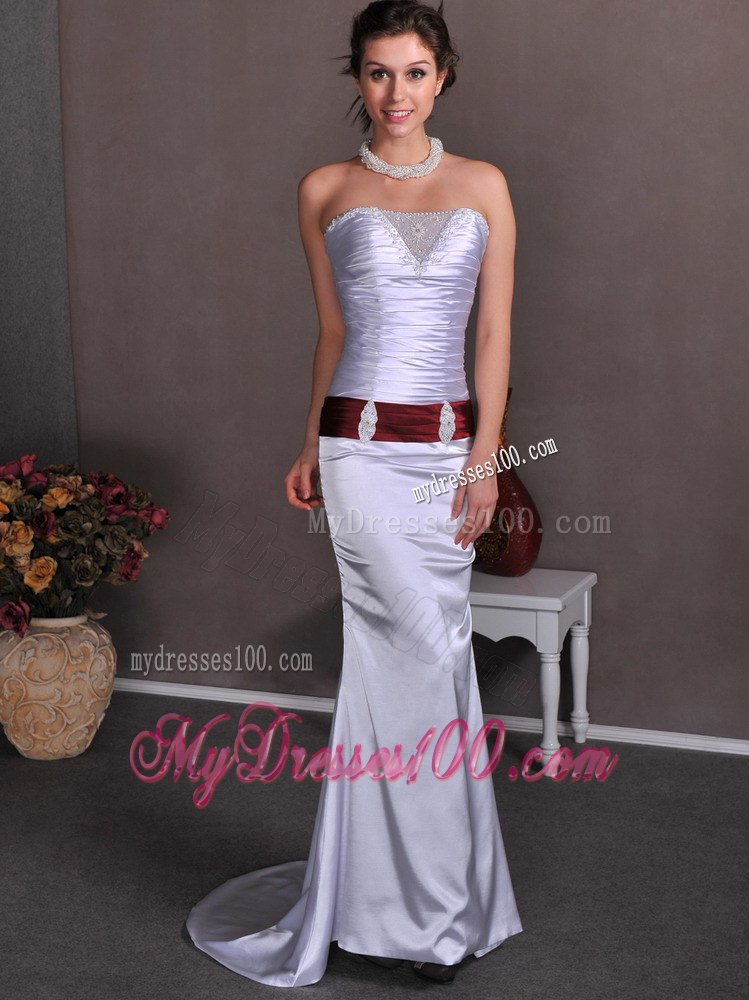 Lilac Column Strapless Brush Train Beaded Discount Wedding Dresses