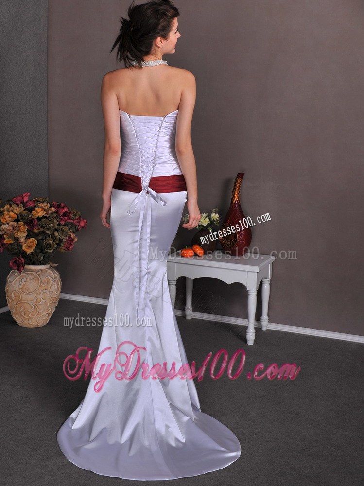 Lilac Column Strapless Brush Train Beaded Discount Wedding Dresses