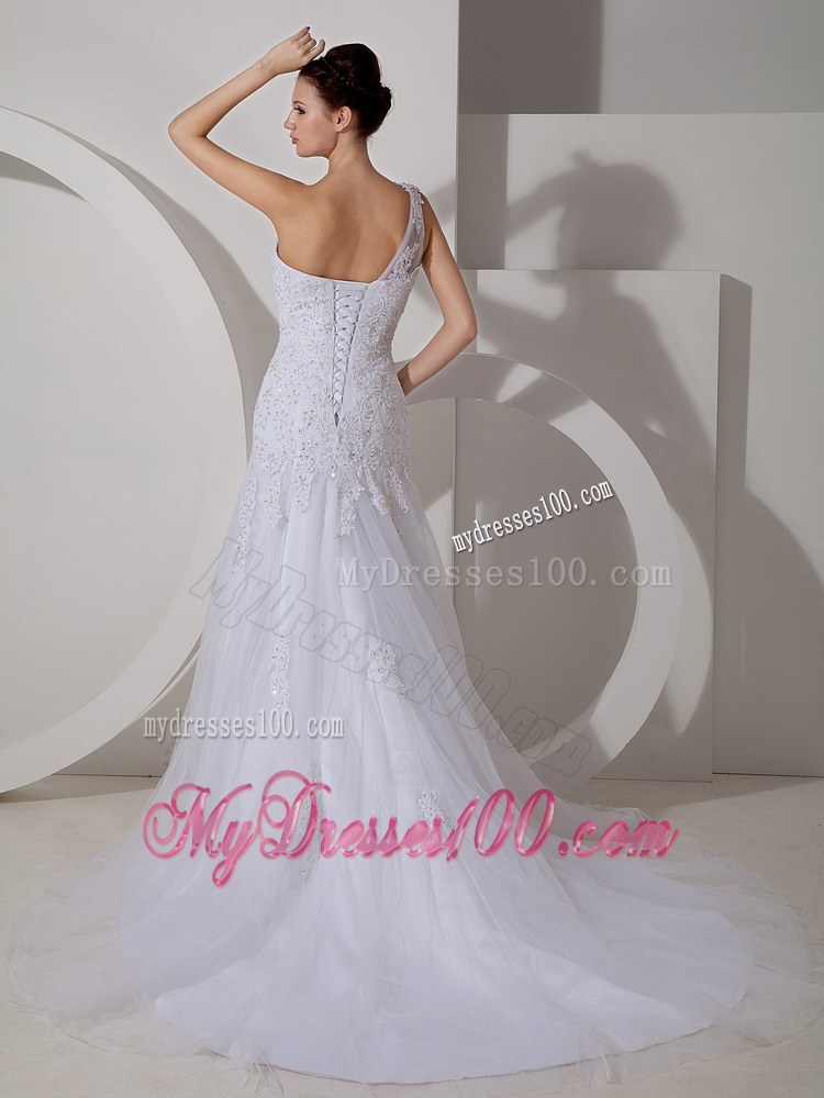Lovely One Shoulder Court Train Pretty Lace Wedding Dress for 2013