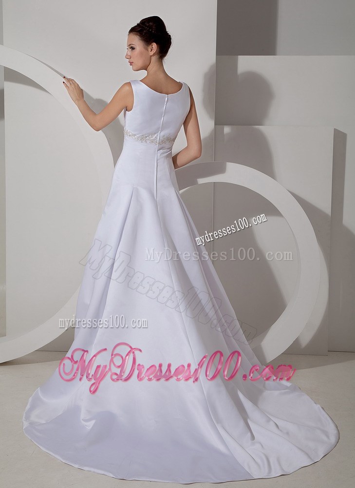 Low Price Scoop Court Train Appliques Discount Wedding Dress On Sale