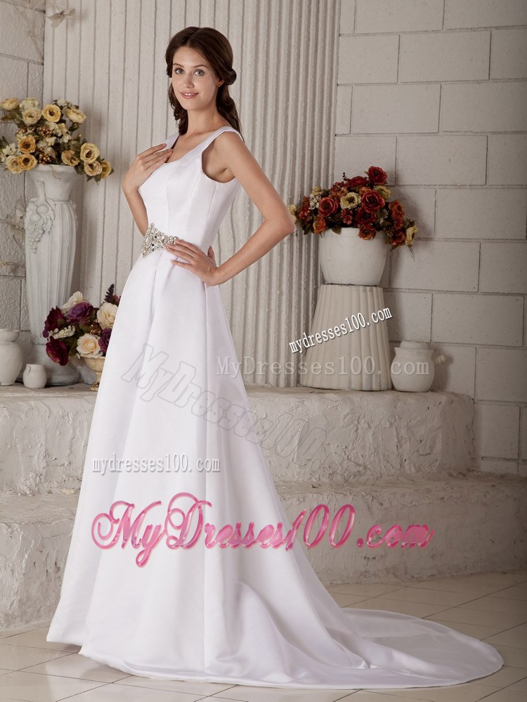 Luxurious Scoop Court Train Beading 2013 Wedding Dresses