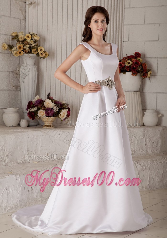 Luxurious Scoop Court Train Beading 2013 Wedding Dresses