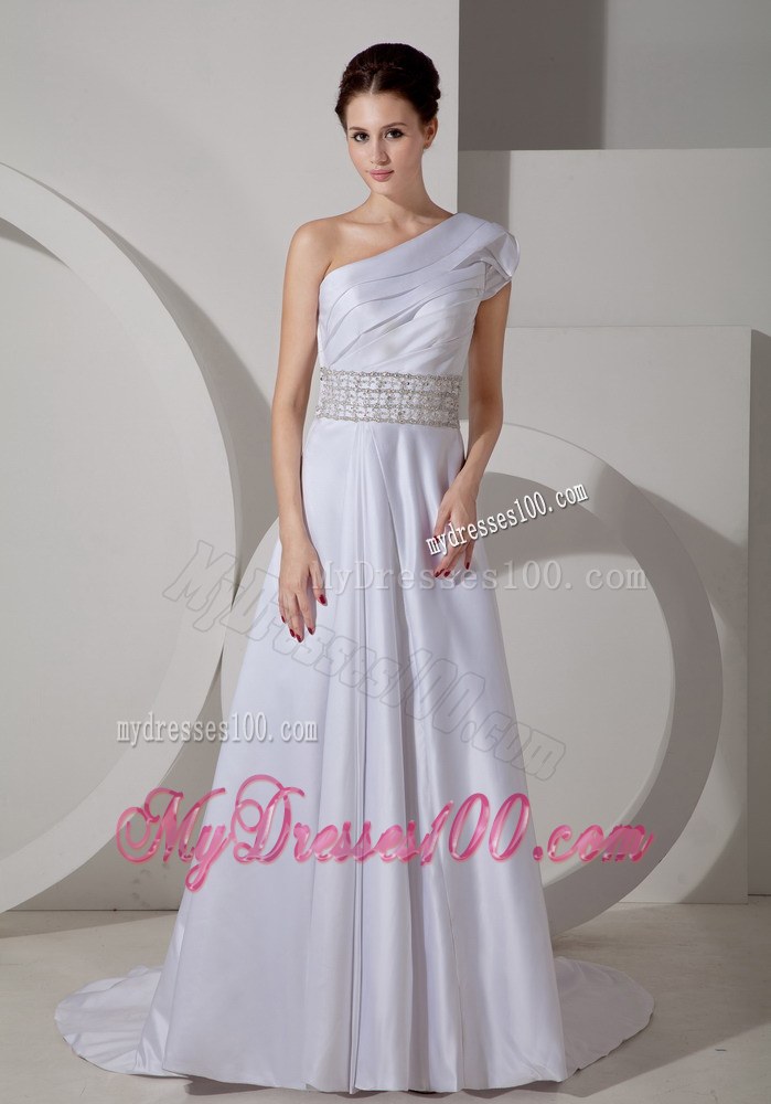 Luxurious One Shoulder Court Train Belt Cheap Wedding Dresses