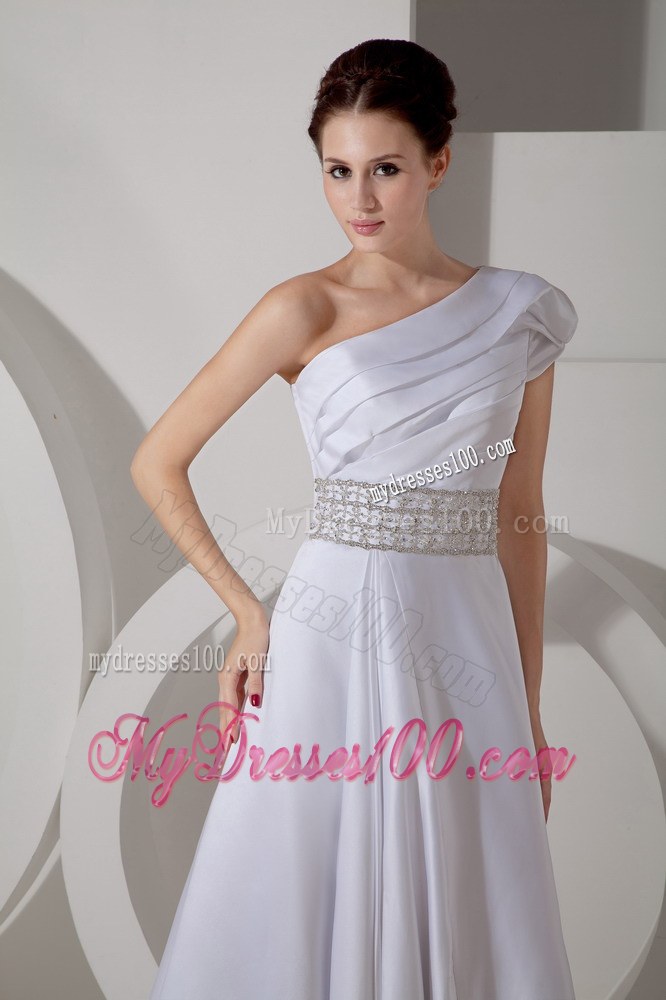 Luxurious One Shoulder Court Train Belt Cheap Wedding Dresses