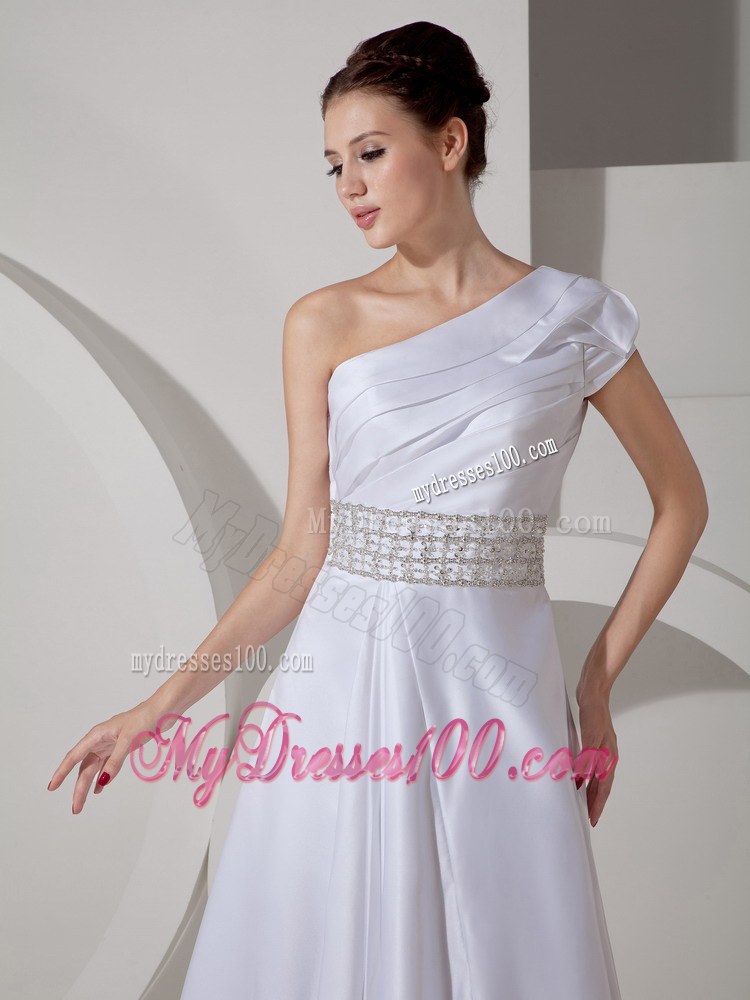 Luxurious One Shoulder Court Train Belt Cheap Wedding Dresses