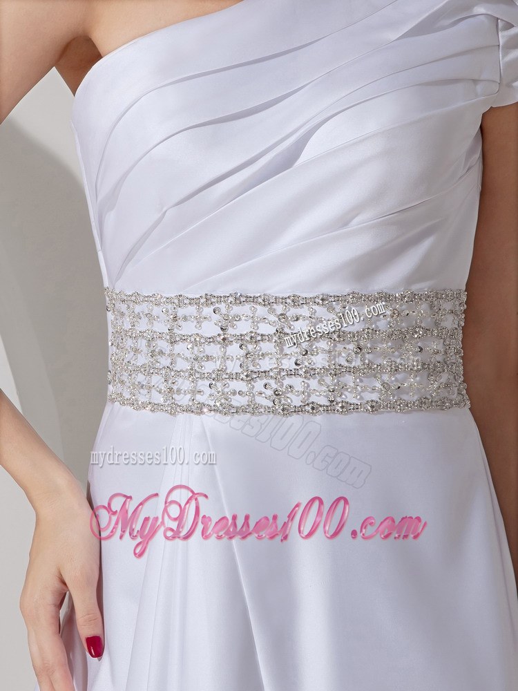 Luxurious One Shoulder Court Train Belt Cheap Wedding Dresses