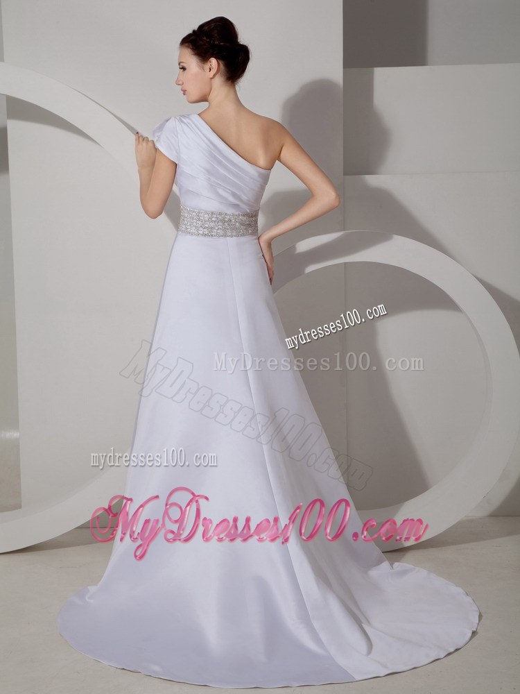 Luxurious One Shoulder Court Train Belt Cheap Wedding Dresses
