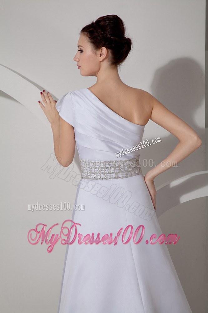 Luxurious One Shoulder Court Train Belt Cheap Wedding Dresses