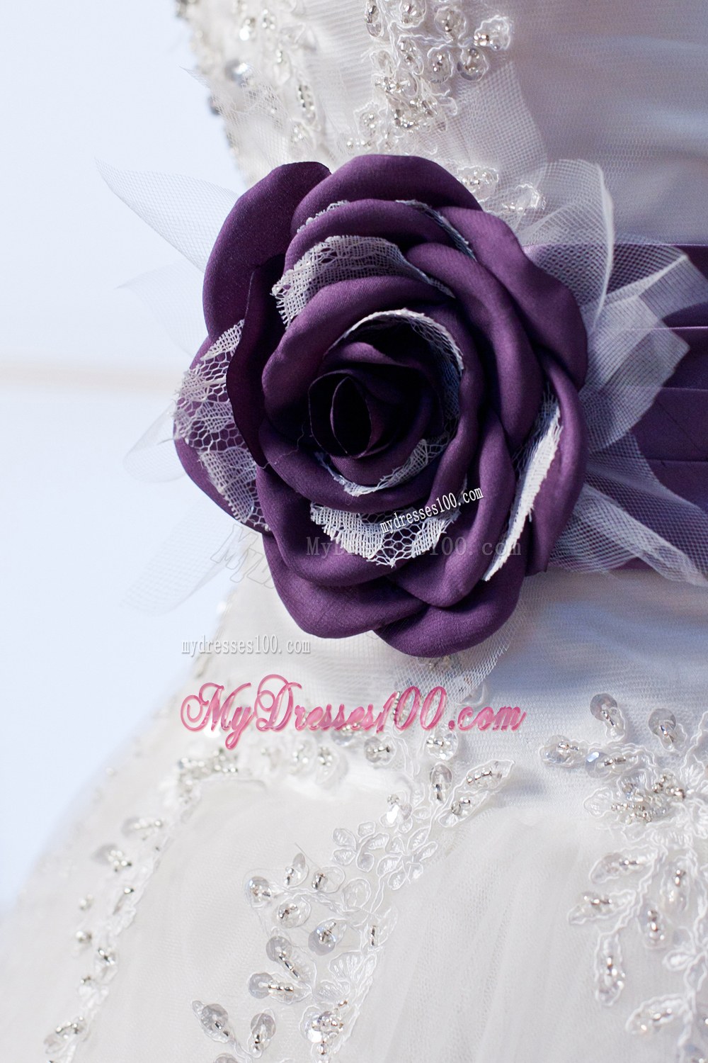 Luxurious Strapless Wedding Dress with Beading and Flowers Sash