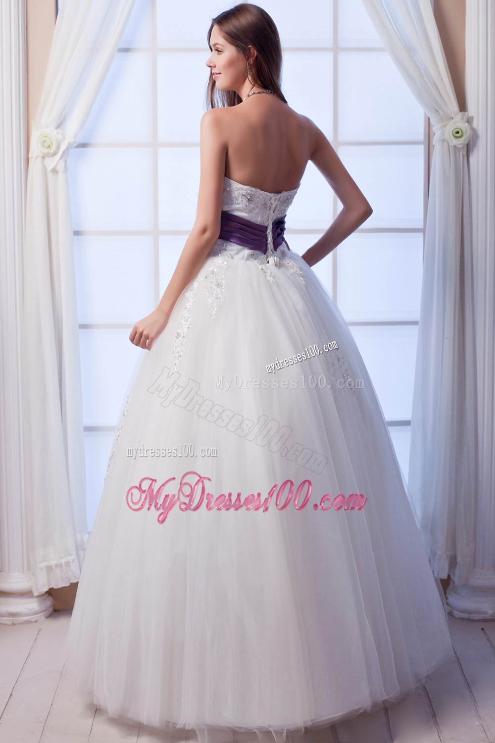 Luxurious Strapless Wedding Dress with Beading and Flowers Sash