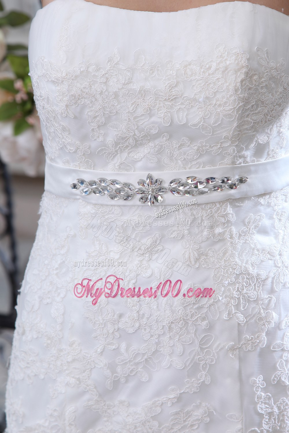 Mermaid Strapless Beaded Wedding Dresses Court Train Lace