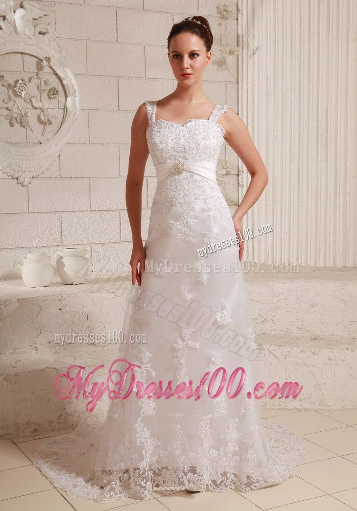 Luxurious Straps Column Lace 2013 Wedding Dresses with Beading