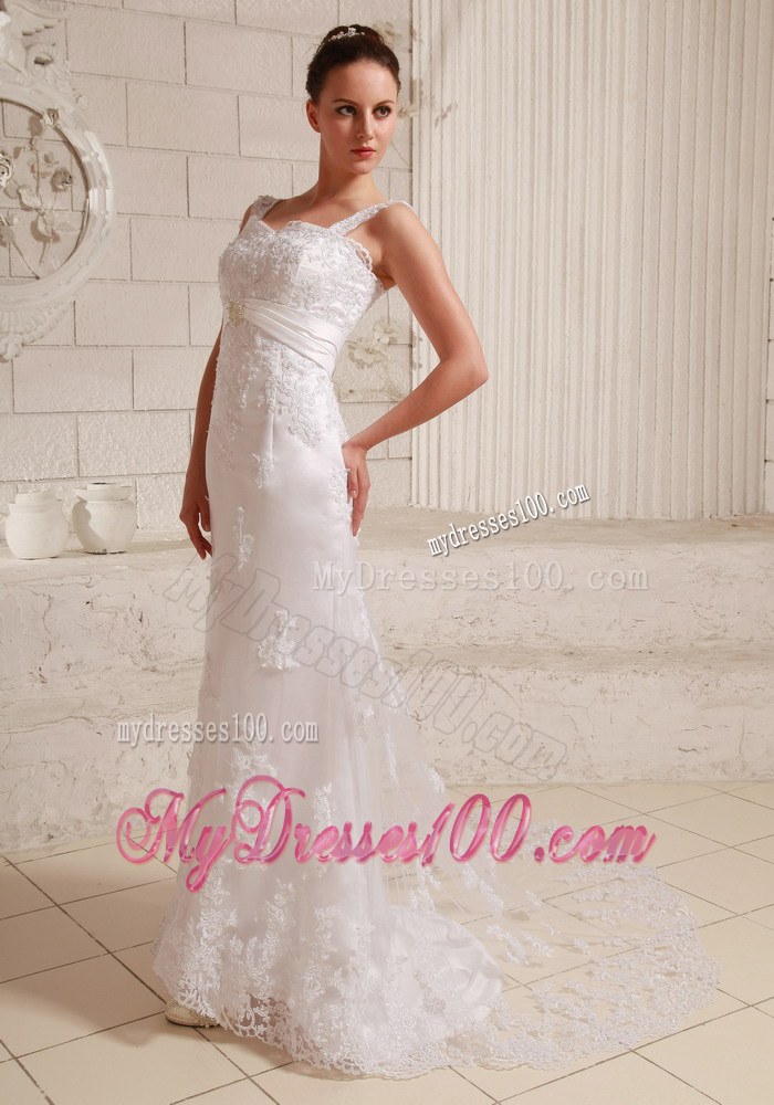Luxurious Straps Column Lace 2013 Wedding Dresses with Beading