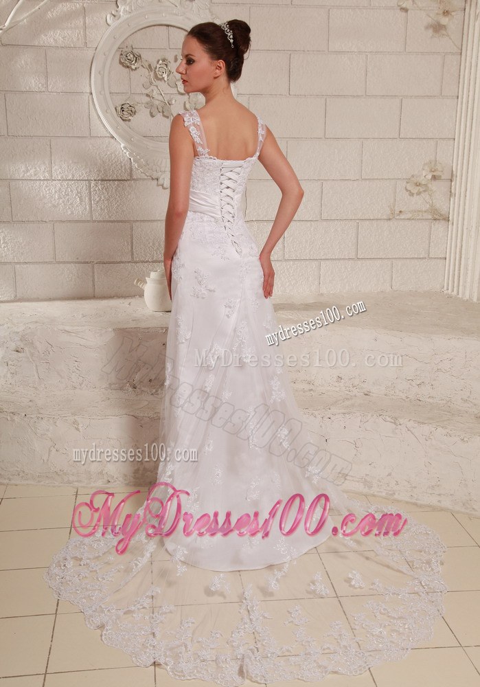 Luxurious Straps Column Lace 2013 Wedding Dresses with Beading