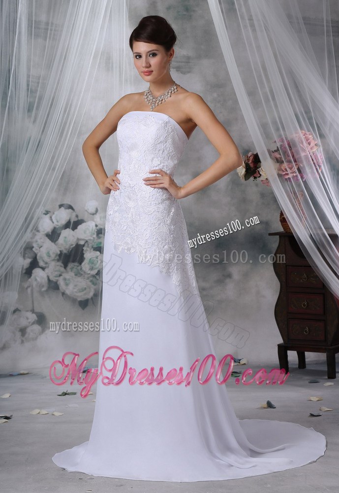 Lace Decorate Bodice Strapless Court Train Empire Wedding Gowns
