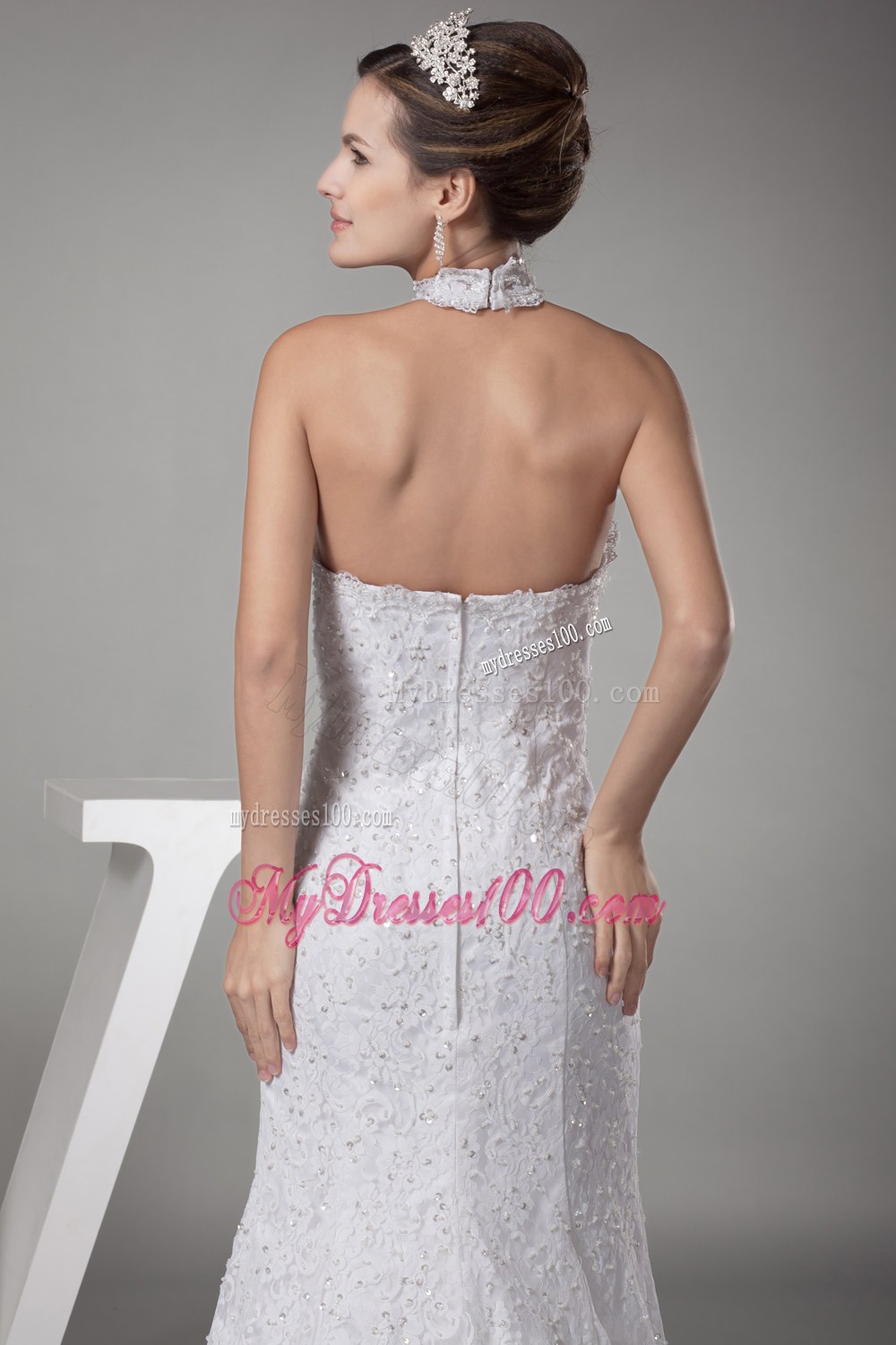 Mermaid Halter Top Lace Court Train Wedding Dress