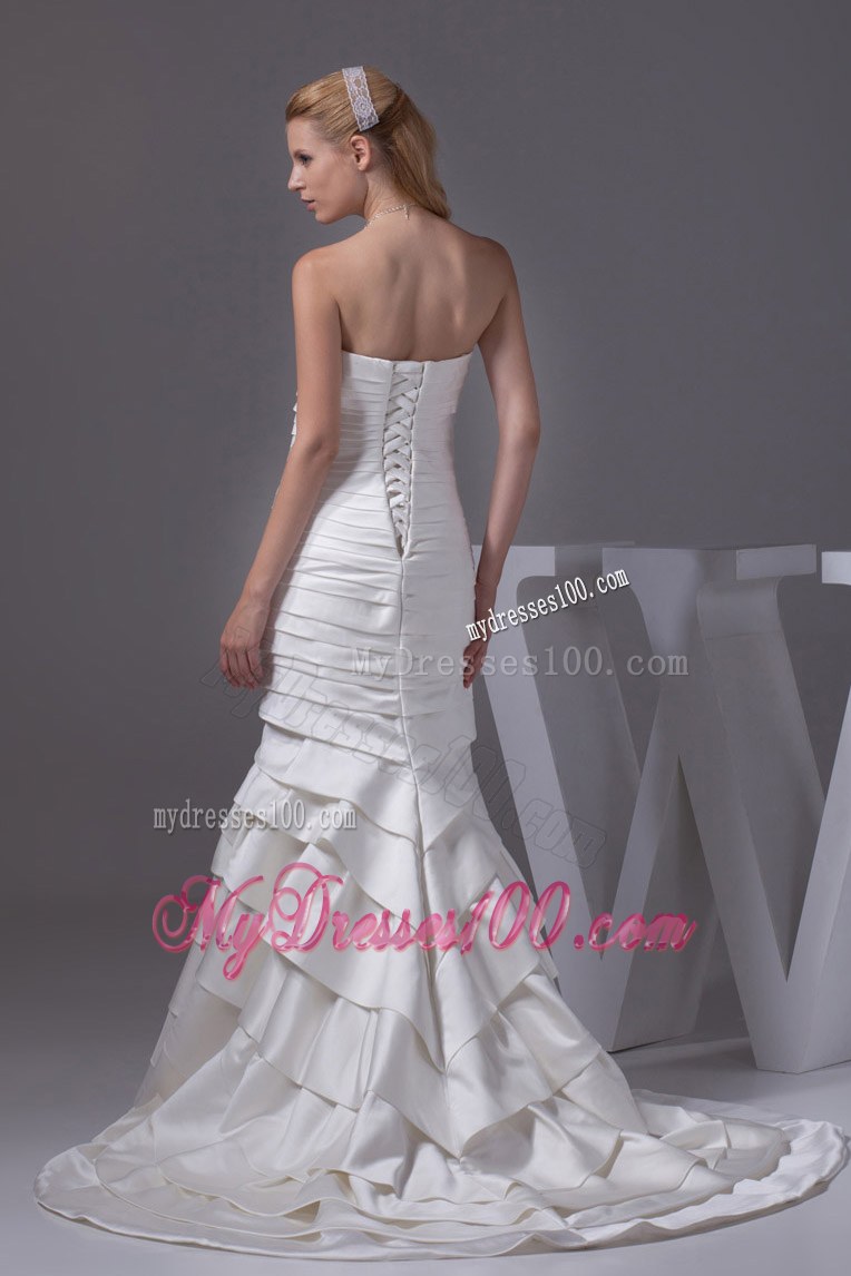 Mermaid Strapless Ruffled Layers Wedding Dress with Ruching