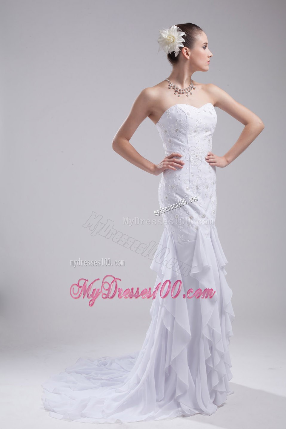 Mermaid Sweetheart Embroidery Ruffles Wedding Dress