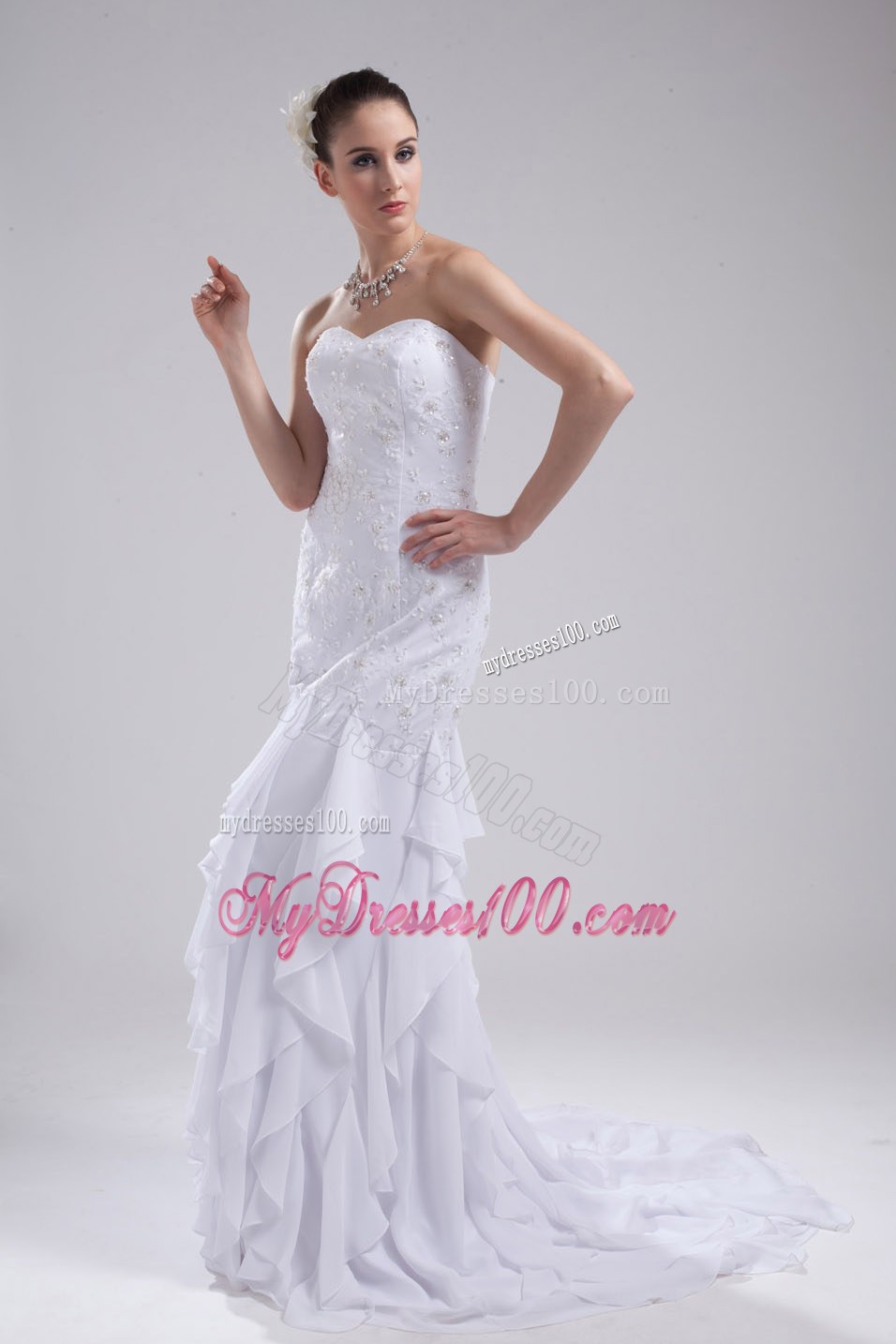Mermaid Sweetheart Embroidery Ruffles Wedding Dress