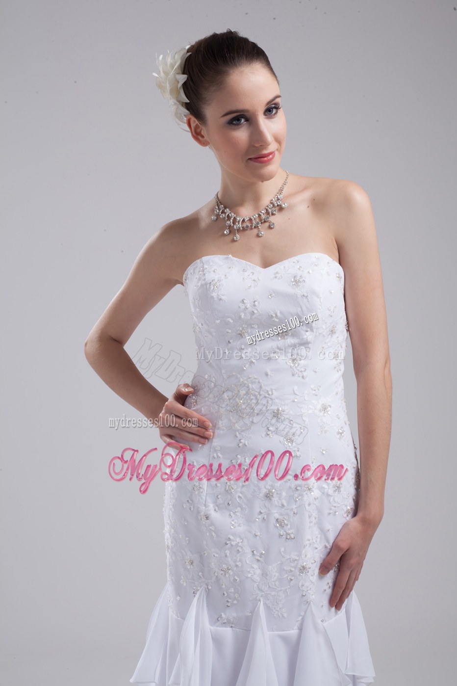 Mermaid Sweetheart Embroidery Ruffles Wedding Dress