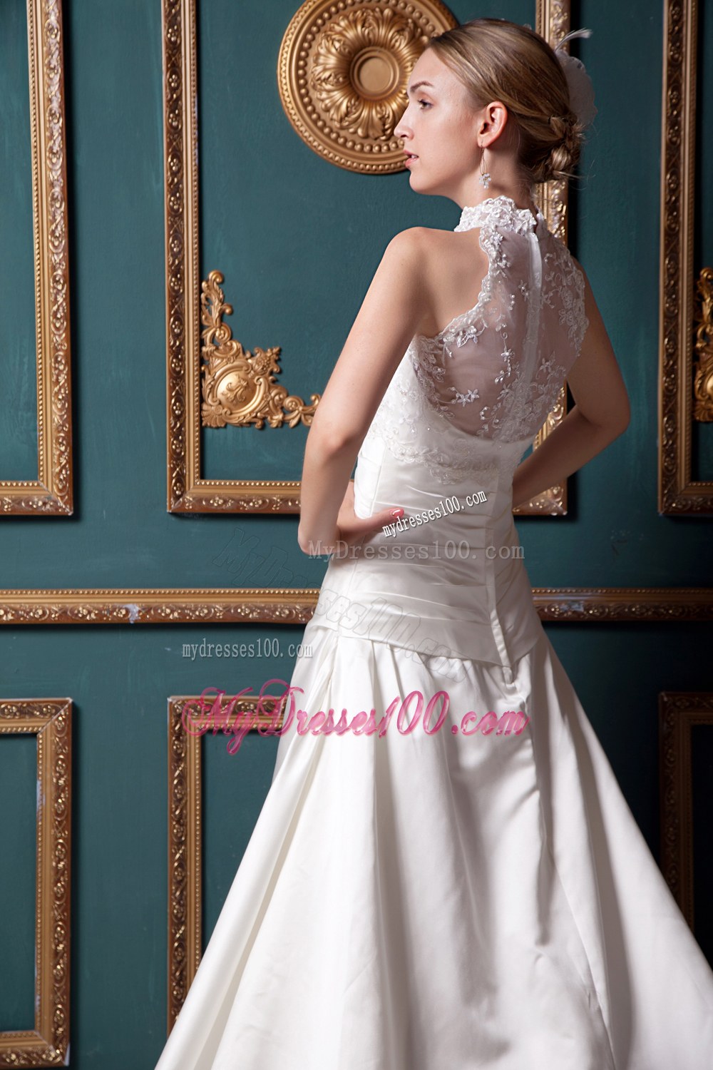 Modest High-neck Chapel Train 2013 Lace Wedding Dresses