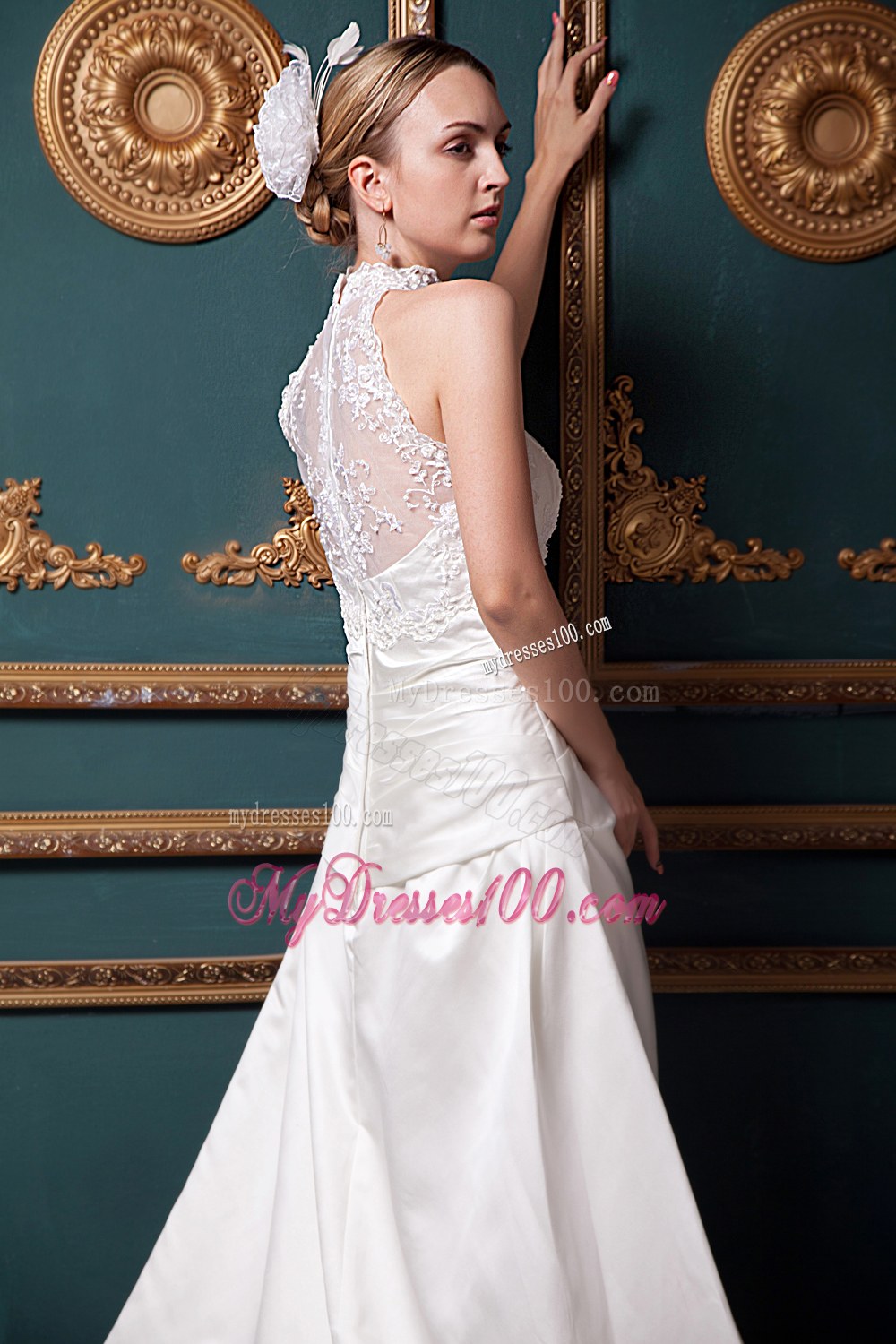 Modest High-neck Chapel Train 2013 Lace Wedding Dresses