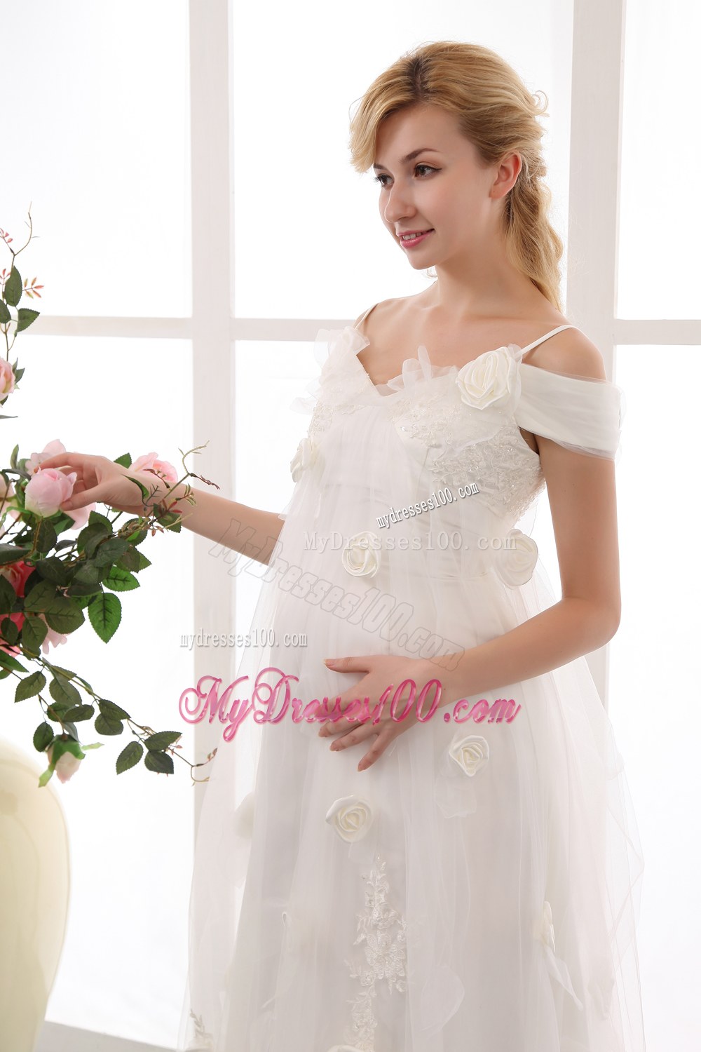 Off The Shoulder Court Train Wedding Dresses with Appliques and Flowers