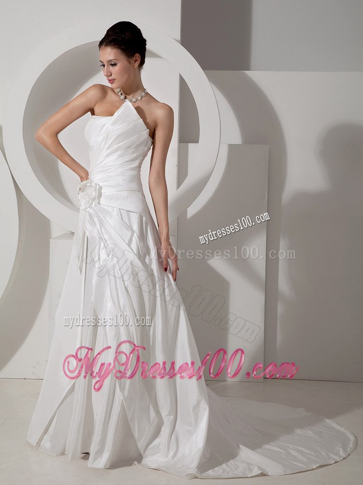 Modest Strapless Court Train Hand Made Flower Wedding Dresses