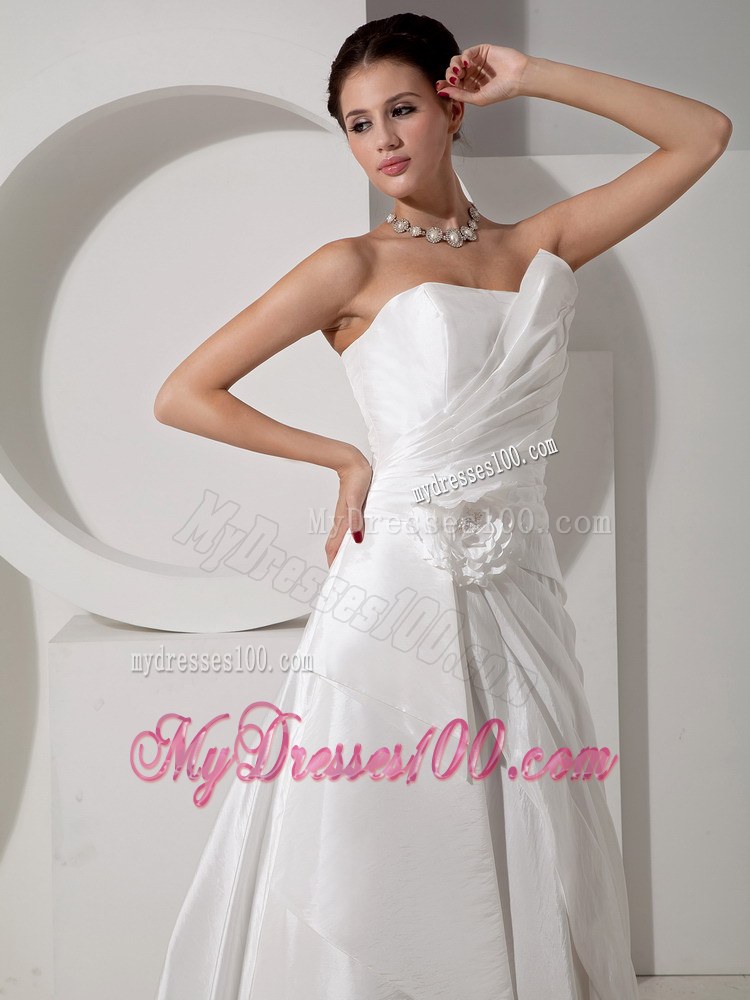 Modest Strapless Court Train Hand Made Flower Wedding Dresses