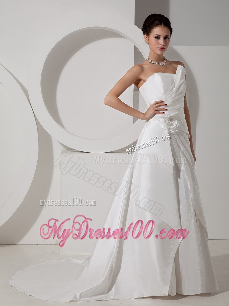 Modest Strapless Court Train Hand Made Flower Wedding Dresses