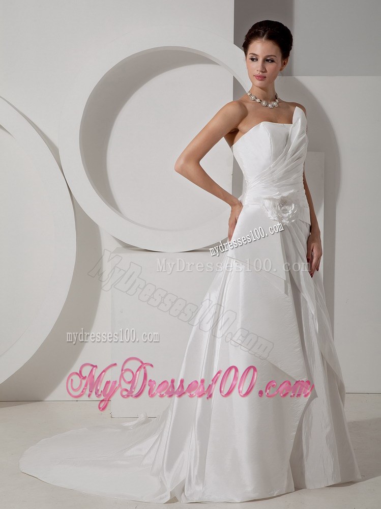 Modest Strapless Court Train Hand Made Flower Wedding Dresses