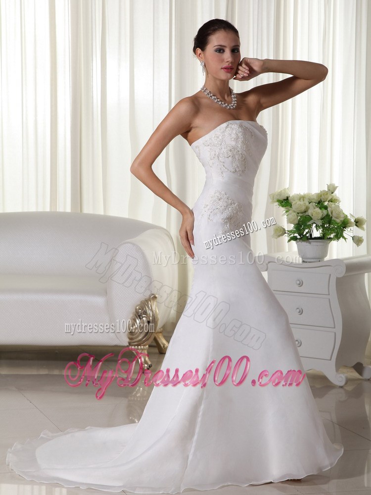 Modest Mermaid Brush Train Appliques Wedding Dress for New Style