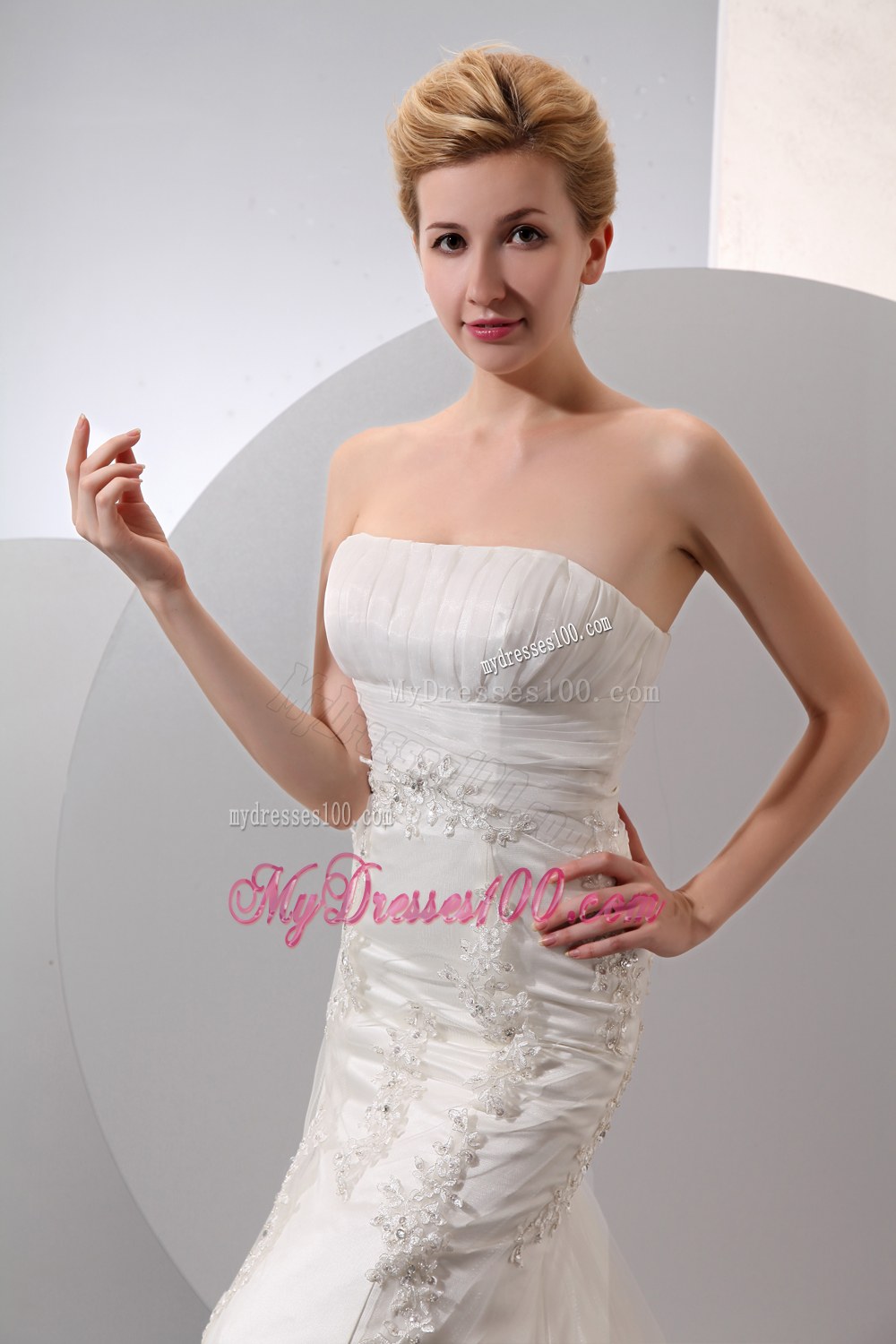 Modest Mermaid Strapless Court Train Lace Wedding Gowns
