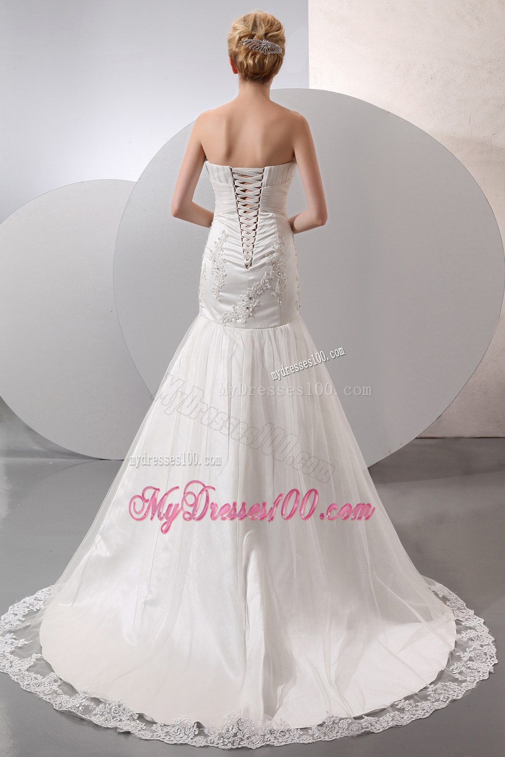 Modest Mermaid Strapless Court Train Lace Wedding Gowns