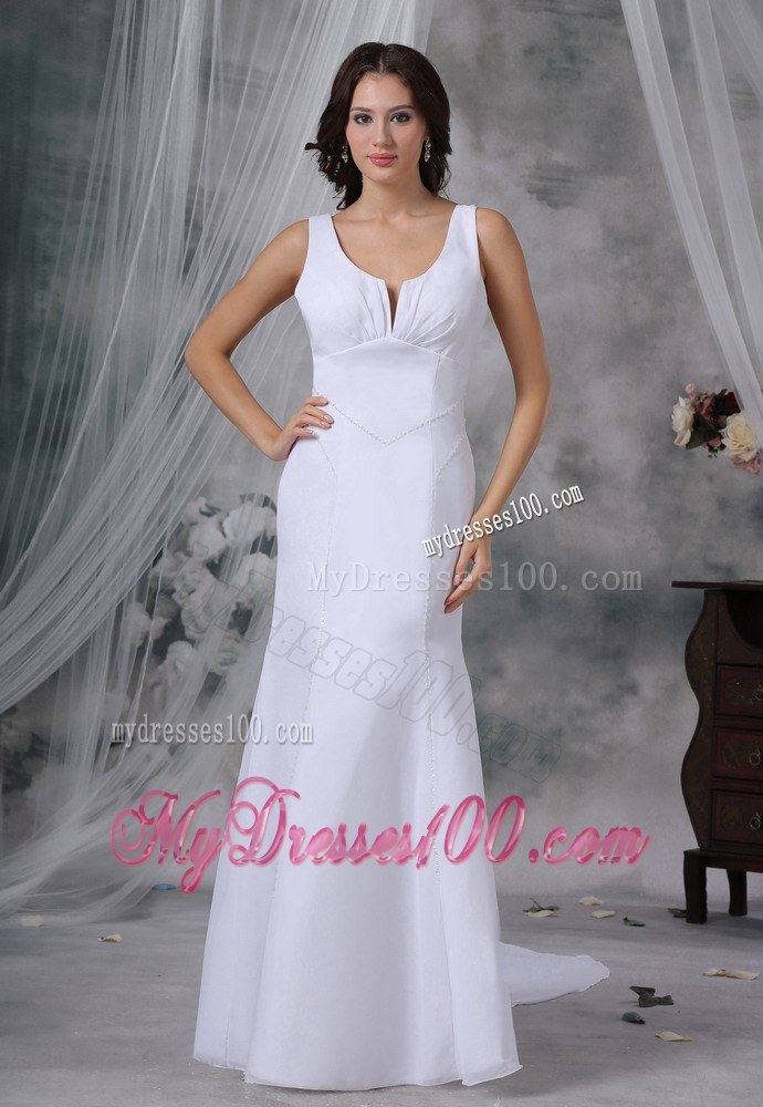 Beaded Decorate Bodice Watteau Train Scoop Cheap Wedding Gowns