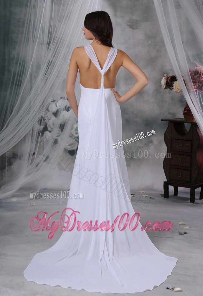 Beaded Decorate Bodice Watteau Train Scoop Cheap Wedding Gowns