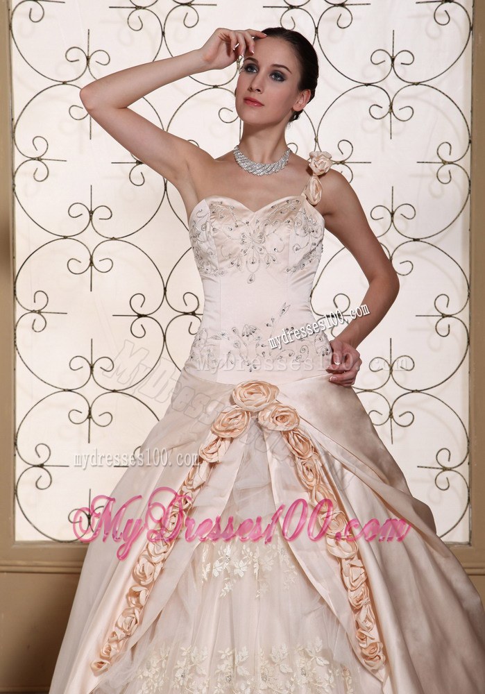 Champagne Flowers One Shoulder Ball Gown Wedding Dress For 2013