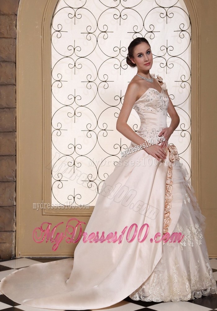 Champagne Flowers One Shoulder Ball Gown Wedding Dress For 2013