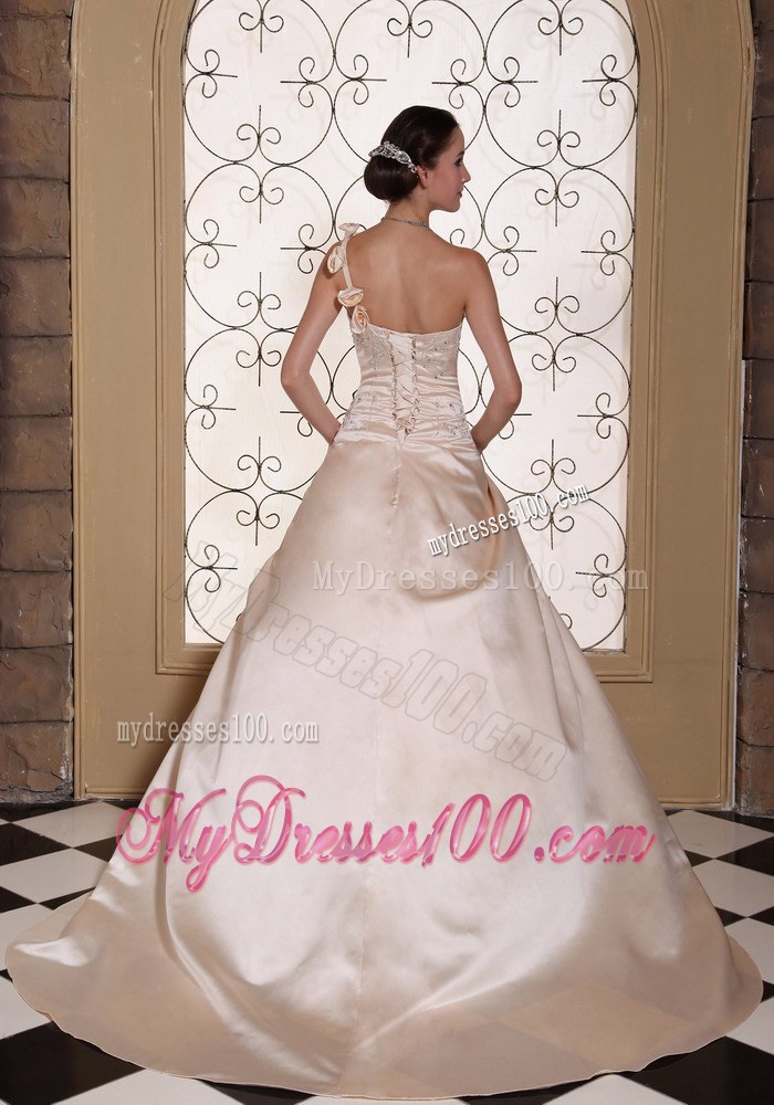 Champagne Flowers One Shoulder Ball Gown Wedding Dress For 2013